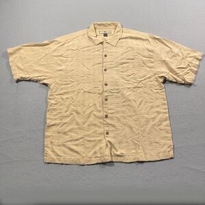 Tommy‎ Bahama Shirt Men XL Silk Camp Loop Collar Beige Casual Relax Textured